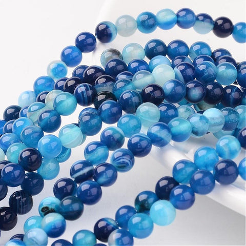 Natural Striped Dyed Agate Beads, 6mm Natural Striped Agate Beads, Dyed, Round, Blue Size: about 6mm in diameter, hole: 1mm, 63pcs/strand, 15.5"