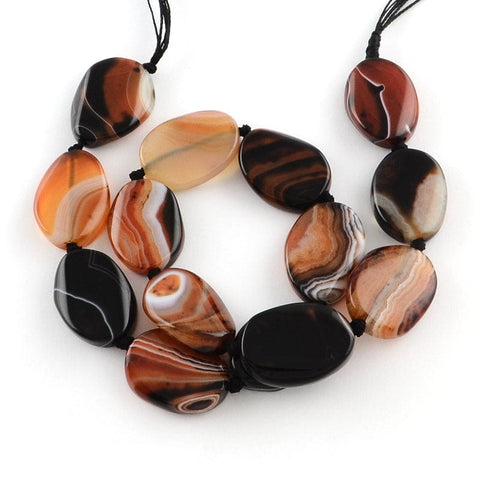 Natural Striped Oval Agate Bead Strands, 25mm Natural Striped Agate Oval Bead Strands Size: about 25~27mm long, 18~21mm wide, 5~7mm thick, hole: 2~3mm; about 14pcs/strand, 15.9"
