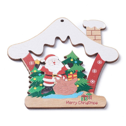 HOUSE Natural Wood Big Pendants, for Christmas 9-12CM (4 PCS) Natural Wood Big Pendants, for Christmas 9-12CM (4 PCS)