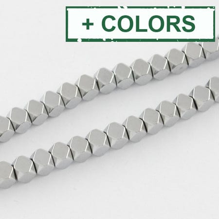 Non-magnetic Synthetic Hematite, Faceted Cube, 4mm Non-magnetic Synthetic Hematite Beads Strands, Faceted, Grade A, Round, Green Plated Size: about 4mm in diameter, 4mm thick, hole: 1mm; 100pcs/strand, 15.5".