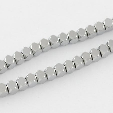 (HB5306-7) SILVER PLATED Non-magnetic Synthetic Hematite, Faceted Cube, 4mm Non-magnetic Synthetic Hematite Beads Strands, Faceted, Grade A, Round, Green Plated Size: about 4mm in diameter, 4mm thick, hole: 1mm; 100pcs/strand, 15.5".