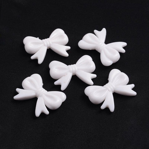 Opaque Acrylic Beads, Bowknot, White Size: about 36mm long, 46mm wide Opaque Acrylic Beads, Bowknot, White Size: about 36mm long, 46mm wide