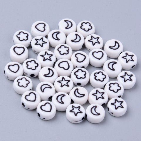WHITE MIX (AB7604-M) Opaque Acrylic Beads, Flat Round 7mm Opaque Acrylic Beads, Flat Round 7mm