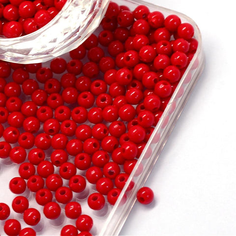 RED Opaque Acrylic Beads, Round, 4mm Opaque Acrylic Beads, Round, 4mm