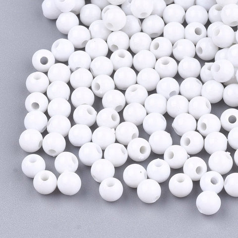 WHITE Opaque Acrylic Beads, Round, 4mm Opaque Acrylic Beads, Round, 4mm