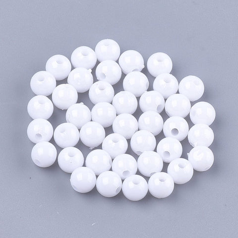 WHITE Opaque Acrylic Beads, Round, 6mm Opaque Acrylic Beads, Round, 6mm