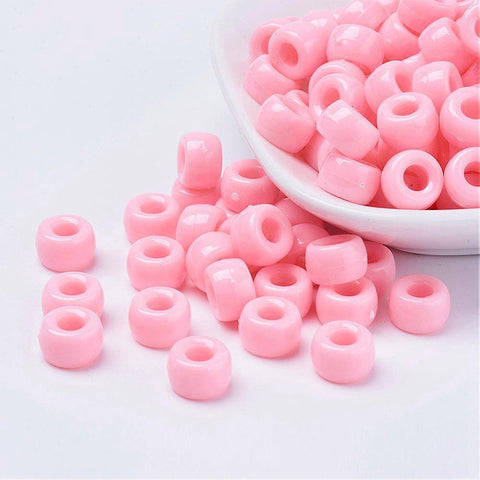 PINK Opaque Acrylic European Beads, Barrel, 9mm Opaque Acrylic European Beads, Barrel, 9mm
