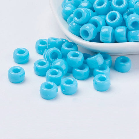 SKY BLUE Opaque Acrylic European Beads, Barrel, 9mm Opaque Acrylic European Beads, Barrel, 9mm