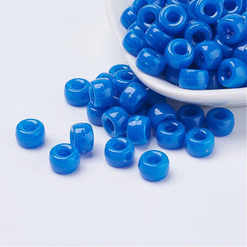 BLUE Opaque Acrylic European Beads, Barrel, 9mm Opaque Acrylic European Beads, Barrel, 9mm
