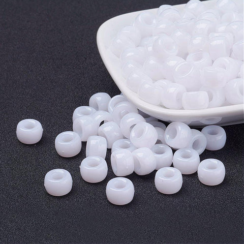 WHITE Opaque Acrylic European Beads, Barrel, 9mm Opaque Acrylic European Beads, Barrel, 9mm