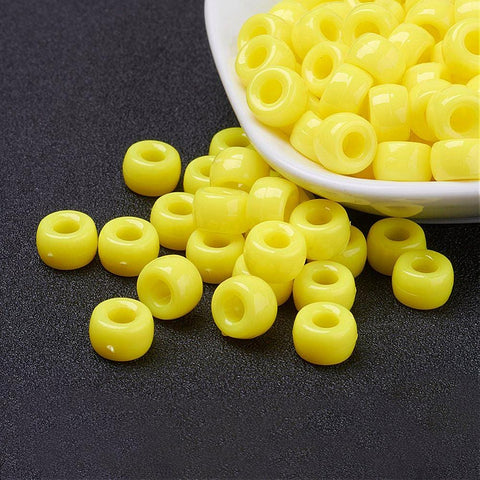 YELLOW Opaque Acrylic European Beads, Barrel, 9mm Opaque Acrylic European Beads, Barrel, 9mm