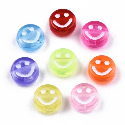 Opaque Craft Acrylic Beads, Flat Round with Smiling Face, Mixed 10mm (10 GMS) Opaque Craft Acrylic Beads, Flat Round with Smiling Face, Mixed 10mm (10 GMS)