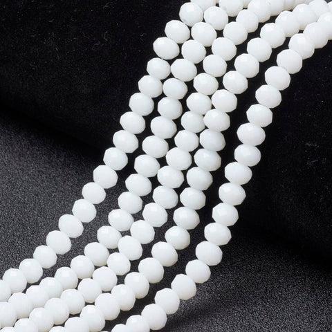 WHITE Opaque Solid Color Glass Beads, Faceted Rondelle, 6x5mm Opaque Solid Color Glass Beads, Faceted Rondelle, 6x5mm