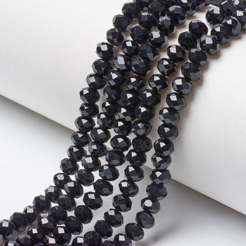 BLACK Opaque Solid Color Glass Beads Strands, Faceted, Rondelle, 6x5mm Opaque Solid Color Glass Beads Strands, Faceted, Rondelle, 6x5mm