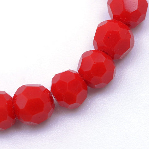 RED Opaque Solid Glass Bead Strands, Faceted Round, 4~5mm Opaque Solid Glass Bead Strands, Faceted Round, 4~5mm