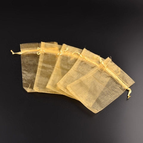 GOLD Organza Bags, Rectangle, 10X15cm long Organza Bags for Gifts, Weddings, Birthdays, Christenings. Rectangle, White about 10cm wide, 15cm long