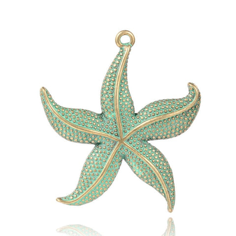 (PE5625) Starfish Alloy , Antique Bronze & Green Patina Size: about 43mm wide, 49mm long, Starfish Alloy Pendants, Nickel Free, Antique Bronze & Green Patina Size: about 43mm wide, 49mm long, 3mm thick, hole: 2mm.