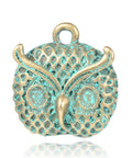 (PE6137) Owl Head Alloy Pendant , Antique Bronze & Green Patina 19.5mm wide, (2 PCS) Owl Head Alloy Pendant Rhinestone Settings, Nickel Free, Antique Bronze & Green Patina Size: about 19.5mm wide, 21.5mm long, 8.5mm thick, hole: 2mm; fit for 3.5x3mm rhinestone.