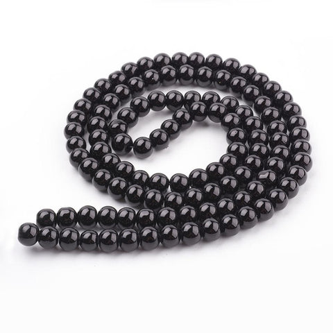 Pearlized Glass Round Beads Strand, Black 8MM Pearlized Glass Round Beads Strand, Black