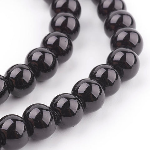 Pearlized Glass Round Beads Strand, Black 8MM Pearlized Glass Round Beads Strand, Black
