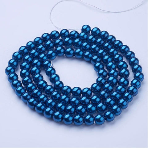 Pearlized Glass Round Beads Strand, SteelBlue Size: about 8mm (BE5020) Pearlized Glass Round Beads Strand, SteelBlue Size: about 8mm 