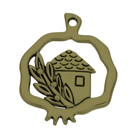 (PG5279) Tibetan Style Alloy Pendants, Pomegranate, 45MM (4 PCS) Tibetan Style Alloy Pendants, Pomegranate with House and Leaf, Cadmium Free & Nickel Free & Lead Free, Antique Bronze Size: about 45mm long, 35mm wide, 2mm thick, hole: 3mm