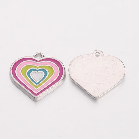 (PH4646) Alloy Enamel Pendants, Heart, Platinum (3 PCS) Alloy Enamel Pendants, Heart, Platinum, Colorful, Lead Free & Cadmium Free & Nickel Free  Size: about 18mm long, 17.5mm wide, 1.5mm thick, hole:2mm.