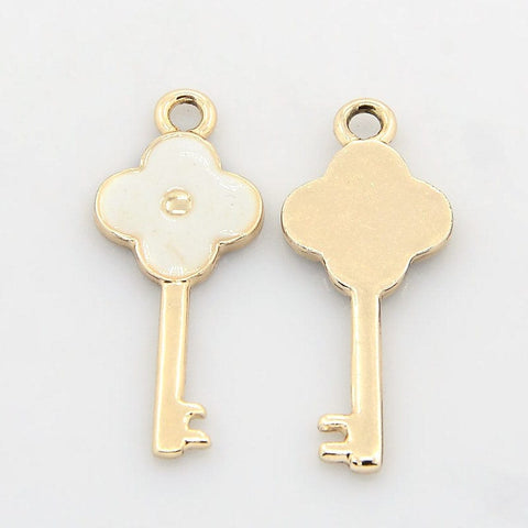 (PK5737) Alloy Enamel Pendants, Skeleton Key, White 14mm wide, 31mm long, Nickel Free & Lead Free Unfading Golden Tone Alloy Enamel Pendants, Skeleton Key, White Size: about 14mm wide, 31mm long, 2mm thick, hole: 2mm