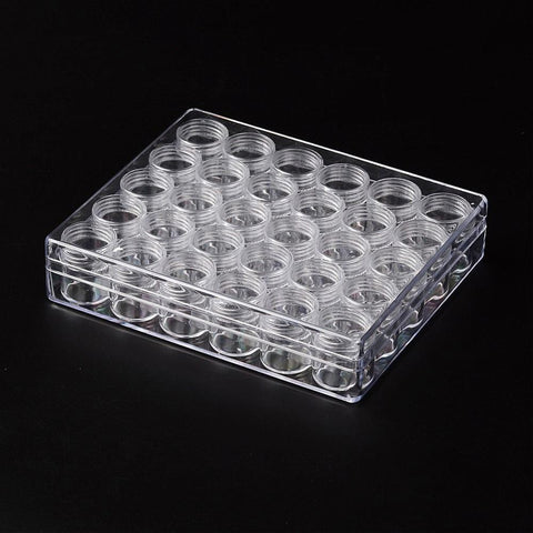 Plastic Beads containers with 30 grids. 13.5cm wide,16cm long Plastic Beads containers with 30 grids. Size:13.5cm wide,16cm long,3.5cm high,bottle: 26x29mm; 30pcs/box, the grid:2.6cm in diamemer,2.9cm high