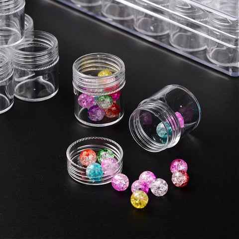 Plastic Beads containers with 30 grids. 13.5cm wide,16cm long Plastic Beads containers with 30 grids. Size:13.5cm wide,16cm long,3.5cm high,bottle: 26x29mm; 30pcs/box, the grid:2.6cm in diamemer,2.9cm high