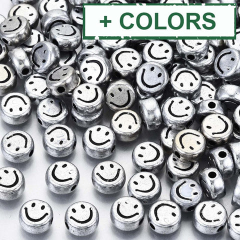 Plated Acrylic Beads, Flat Round with Smiling Face,7mm (10GMS/+-70 PCS) Plated Acrylic Beads, Flat Round with Smiling Face,7mm (10GMS/+-70 PCS)