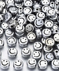 Silver / Black Enlaced Plated Acrylic Beads, Flat Round with Smiling Face,7mm (10GMS/+-70 PCS) Plated Acrylic Beads, Flat Round with Smiling Face,7mm (10GMS/+-70 PCS)