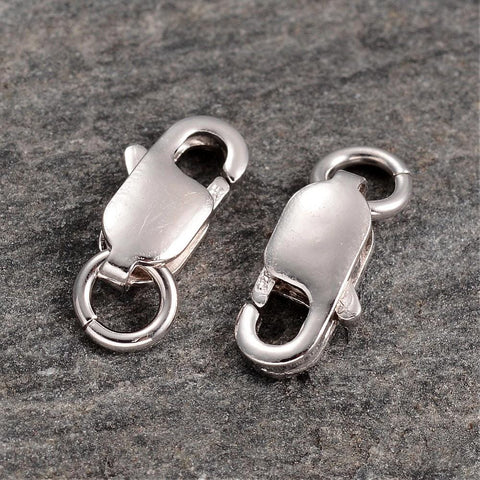 Platinum Plated Sterling Silver Lobster Claw Clasps, 10mm Platinum Plated Sterling Silver Lobster Claw Clasps Size: about 5mm wide, 10mm long, 3mm thick, hole: 2.7mm.
