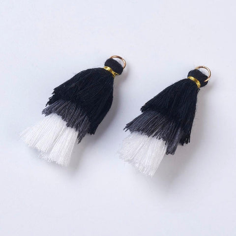(TA6143C) BLACK/WHITE Polyester Tassel Pendants, Golden, 43~50mm long Polyester Tassel Pendants, Golden, 43~50mm long