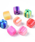 Polymer Clay Beads, Cube, Colorful Polymer Clay Beads, Cube, Colorful