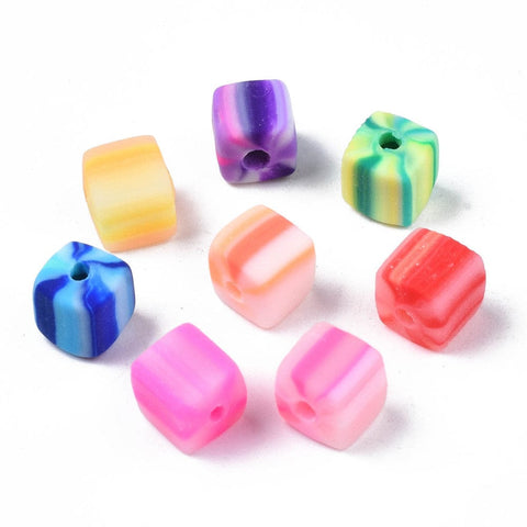 Polymer Clay Beads, Cube, Colorful Polymer Clay Beads, Cube, Colorful