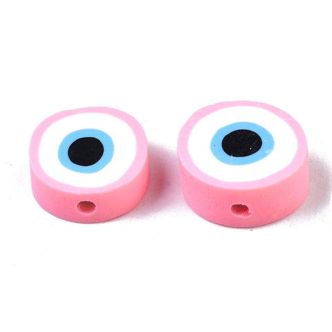 PINK Polymer Clay Beads, Evil Eye Polymer Clay Beads, Evil Eye