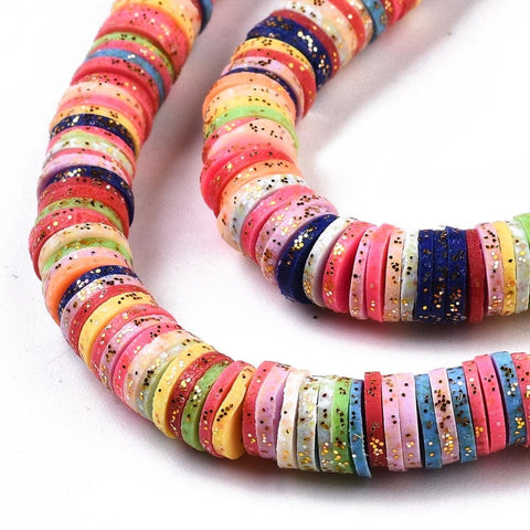 Polymer Clay Beads Strand, with Glitter Sequin, Flat Round/Disc,  Colorful S 6x1mm Polymer Clay Beads Strand, with Glitter Sequin, Flat Round/Disc,  Colorful S 6x1mm