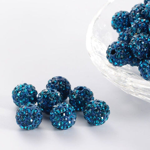 BLUE Polymer Clay Rhinestone Beads 10mm Polymer Clay Rhinestone Beads