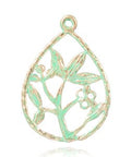(PP5701) Drop with Flower Alloy Pendants, 31MM Drop with Flower Alloy Pendants, Nickel Free, Antique Bronze & Green Patina Size: about 22mm wide, 31.5mm long, 2mm thick, hole: 1.5mm.
