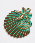 (PP5704) Alloy Pendants, Shell, Antique Bronze & Green Patina  36mm wide, 41mm long, Tibetan Style Alloy Pendants, Shell, Antique Bronze & Green Patina Size: about 36mm wide, 41mm long, 6mm thick, hole: 3mm.