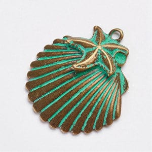 (PP5704) Alloy Pendants, Shell, Antique Bronze & Green Patina  36mm wide, 41mm long, Tibetan Style Alloy Pendants, Shell, Antique Bronze & Green Patina Size: about 36mm wide, 41mm long, 6mm thick, hole: 3mm.