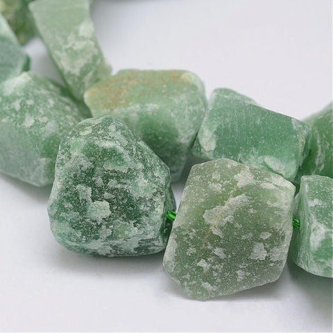 Raw Rough Natural Green Aventurine Strands, Nuggets Size:14~18mm wide, 15~20mm long, 10~14mm thick, hole: 1mm; Raw Rough Natural Green Aventurine Beads Strands, Nuggets Size: about 14~18mm wide, 15~20mm long, 10~14mm thick, hole: 1mm; about 25pcs/strand, 14.9"(38cm)