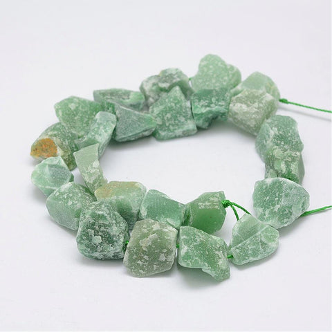 Raw Rough Natural Green Aventurine Strands, Nuggets Size:14~18mm wide, 15~20mm long, 10~14mm thick, hole: 1mm; Raw Rough Natural Green Aventurine Beads Strands, Nuggets Size: about 14~18mm wide, 15~20mm long, 10~14mm thick, hole: 1mm; about 25pcs/strand, 14.9"(38cm)