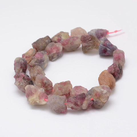 Raw Rough Natural Tourmaline Bead Strand Nuggets, 15~20mm long Raw Rough Natural Tourmaline Bead Strands, Nuggets Size: about 14~18mm wide, 15~20mm long, 10~14mm thick, hole: 1mm; about 25pcs/strand, 14.9"(38cm).
