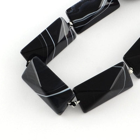 Rectangle Natural Black Agate Bead Strands, Dyed 40MM Rectangle Natural Black Agate Bead Strands, Dyed Size: about 40mm long, 20~21mm wide, 20mm thick, hole: 3mm; about 9pcs/strand, 15.5"