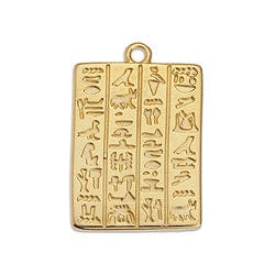 24KT GOLD PLATED Rectangular Alloy Pendant with Hieroglyphics, 25mm Rectangular Alloy Pendant with Hieroglyphics, 25mm