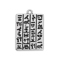SILVER ANTIQUE Rectangular Alloy Pendant with Hieroglyphics, 25mm Rectangular Alloy Pendant with Hieroglyphics, 25mm