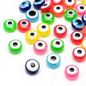 Resin Beads Evil Eye, Mixed Color 7.5~8mm (50 PCS) Resin Beads, Flat Round, Evil Eye, Mixed Color Size: about 7.5~8mm in diameter, 5~6mm thick, hole: 1.8~2mm
