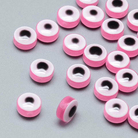 PINK Resin Beads, Flat Round, Evil Eye,10~11mm Resin Beads, Flat Round, Evil Eye, DarkBlue Size: about 10~11mm in diameter, 5~7mm thick, hole: 2mm.